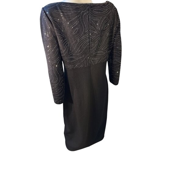 St. John Bodycon V-Neck Dress With Rhinestone Embellished Top Black Size 12 EUC - Picture 4 of 8